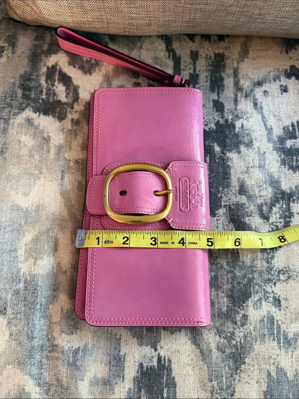 Coach Pink Leather Wristlet with Gold Buckle Accent - Picture 11 of 12